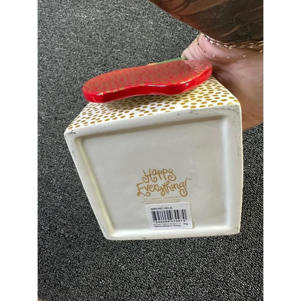 Happy Everything Laura Johnson Mini Square Nesting Cube Gold Polka Dot Red Apple
